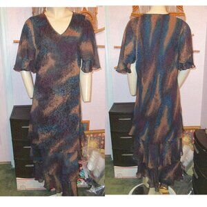 Vtg Chantik Silk Midi Dress Size L Tiered Lined Flowy Flutter Exotic Fairy Boho